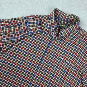 Orvis Mens Large Plaid Flannel Shirt Red Blue Green